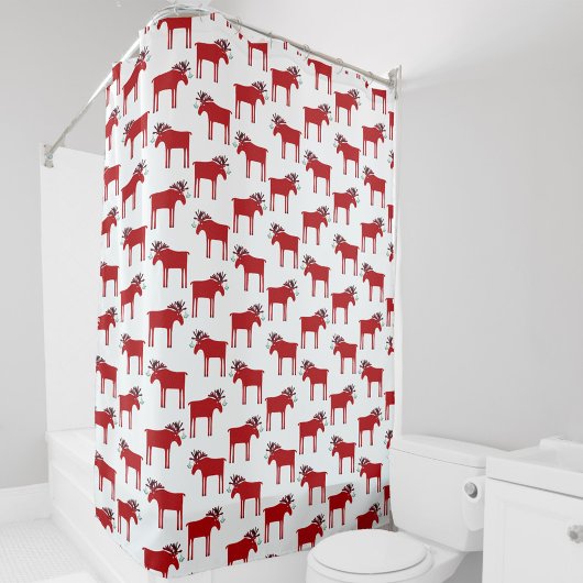 Rideaux De Douche Amusant Moose Rouge et Blanc vacances