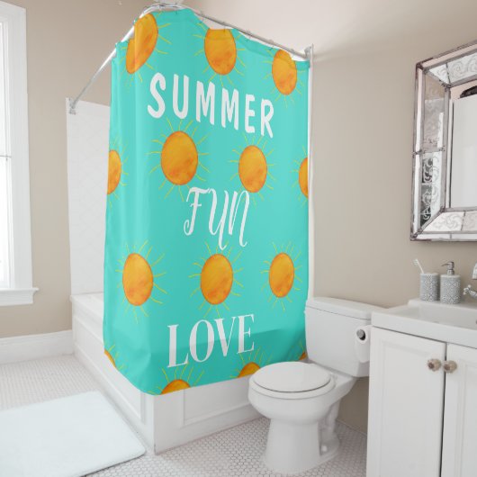 Rideaux De Douche Amusement Été Amour Turquoise (En situation)