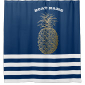 Rideaux De Douche Ananas doré rayé bleu marine (Devant)