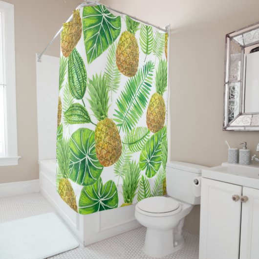 Rideaux De Douche Ananas et feuilles tropicaux (En situation)