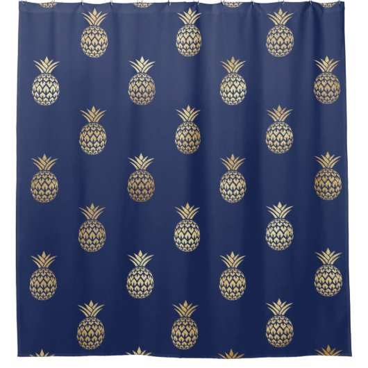 Rideaux De Douche Ananas Gold sur Navy Blue (Devant)