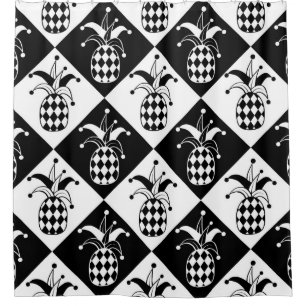 Rideaux De Douche Ananas stylisé. Arlequin casquette et rhombus. Mer