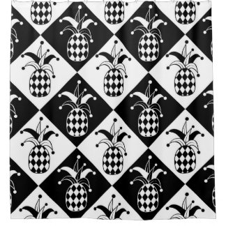 Rideaux De Douche Ananas stylisé. Arlequin casquette et rhombus. Mer