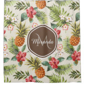 Rideaux De Douche Ananas tropicale exotique Floral Monogramme Brown (Devant)