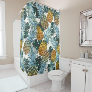 Rideaux De Douche Ananas tropicaux et île exotique Feuille