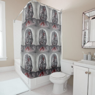 Rideaux De Douche Anatomie de cage vide Oiseau Cœur Art surréaliste