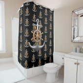 Rideaux De Douche Anchor and Ship's Wheel Shower Curtain (En situation)
