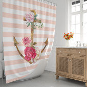 Rideaux De Douche Ancre florale rose motifs nautiques