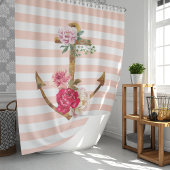 Rideaux De Douche Ancre florale rose rayures nautiques