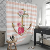 Rideaux De Douche Ancre florale rose rayures nautiques