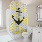 Rideaux De Douche Ancre marine jaune bleu et gris Chevron (En situation)