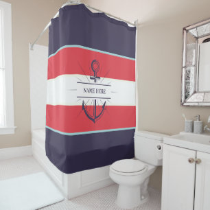 Rideaux De Douche Ancre nautique Marine Bleu Rouge Blanc