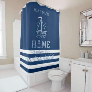 Rideaux De Douche Ancre nautique Marine Blue Striped