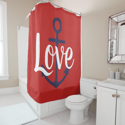 Rideaux De Douche Ancre nautique + script LOVE | (En situation)