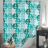Rideaux De Douche Ancre Nautique Turquoise À Points