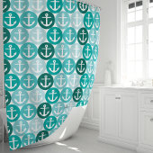 Rideaux De Douche Ancre Nautique Turquoise À Points