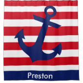 Rideaux De Douche Ancre rouge rayée et de marine (Devant)