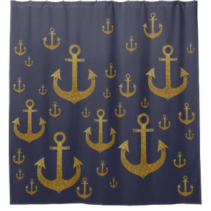 Rideaux De Douche ancres de navires dorés (motif inspiré de la mer)