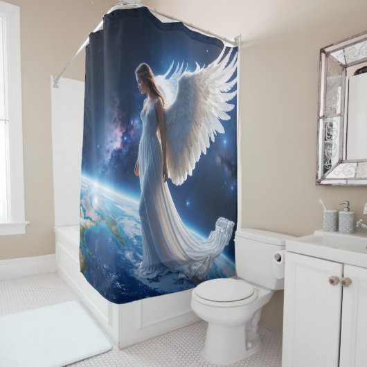 Rideaux De Douche Ange protégeant la Terre (En situation)