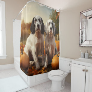 Rideaux De Douche Anglais Setter Puppy Automne Citrouille de plaisir