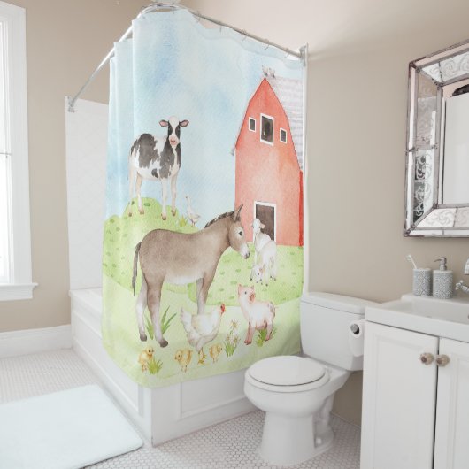 Rideaux De Douche Animal de la ferme pour enfants (En situation)