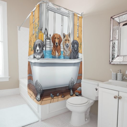 Rideaux De Douche Animaux amusants dans le bain (En situation)