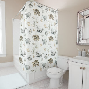 Rideaux De Douche Animaux Bébés Océan Aquarelle Mignons