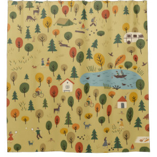 Rideaux De Douche Animaux de forêt d'automne Vintage Papier peint