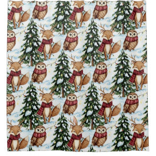 Rideaux De Douche Animaux de la forêt hivernale Motif de Noël