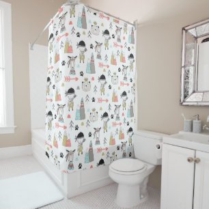 Rideaux De Douche Animaux mignons de région boisée et motif indien