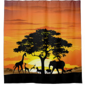 Rideaux De Douche Animaux sauvages sur le coucher de soleil de la sa (Devant)