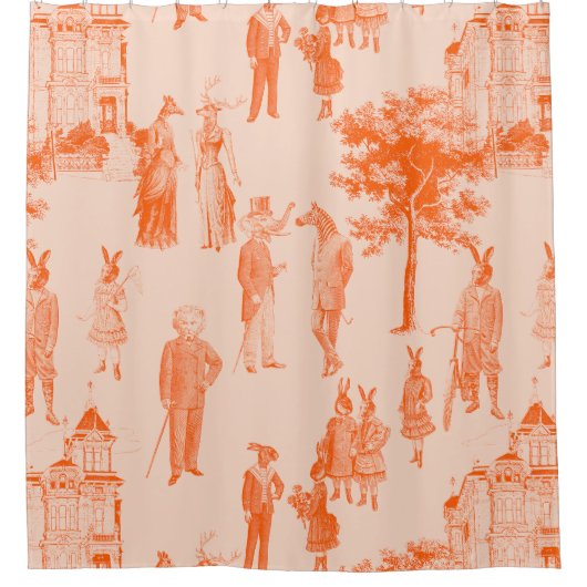 Rideaux De Douche animaux victoriens antiques orange toile (Devant)