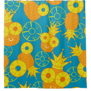 Rideaux De Douche Anneaux d'ananas : Caricature de Doodle Vintage.