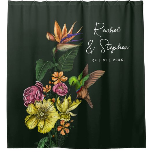 Rideaux De Douche Anniversaire du Mariage des colibris tropicaux ver (Devant)