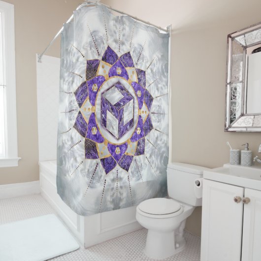 Rideaux De Douche Antahkarana à Lotus Mandala- Amethyst et Pearl (En situation)