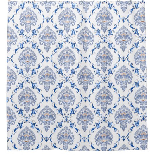 Rideaux De Douche Antique croyant cobalt bleu et blanc Victorian (Devant)