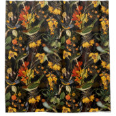 Rideaux De Douche Antique Nostalgic Redouté Fleurs et Oiseaux noir (Devant)