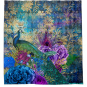 Rideaux De Douche Antique Peacock Illustré & Fleurs Grunge (Devant)