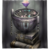 Rideaux De Douche Antique Steampunk Cauldron | Pile de Spellbooks (Devant)