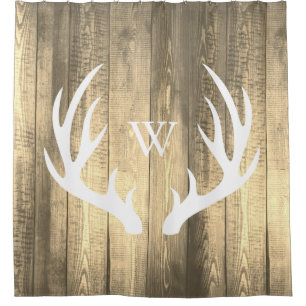 Rideaux De Douche Antlers de cerfs blancs Antique Sepia Grange Bois