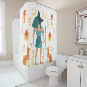 Rideaux De Douche Anubis Ancien Dieu égyptien Ankh Turquoise Orange