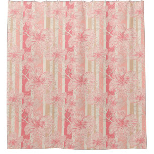 Rideaux De Douche Apricot motif à rayures florales rose