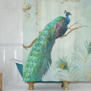 Rideaux De Douche Aqua Blue Elegant Peacock n Feathers Tree Branch