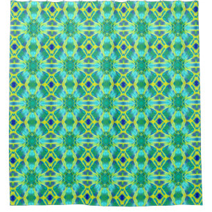 Rideaux De Douche Aqua, Cobalt Blue et Yellow Tie Dye Motif