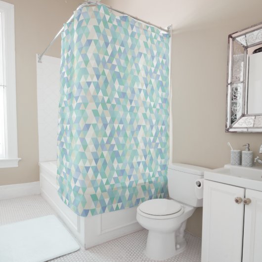 Rideaux De Douche Aqua et Triangle vert sans joint (En situation)