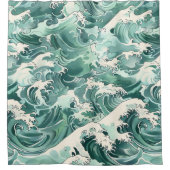 Rideaux De Douche Aqua Japanese Ocean Waves Sea Pattern (Devant)