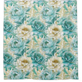Rideaux De Douche Aqua Mint Blanc Floral (Devant)
