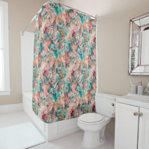 Rideaux De Douche Aqua profonde, Pêche, Abstrait Floral Mauve