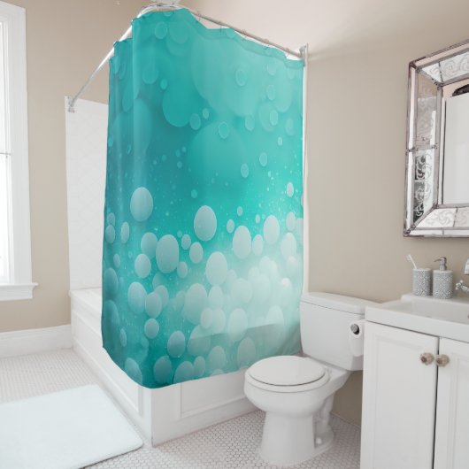 Rideaux De Douche Aqua Turquoise Blue Bubbles Blanc Aquarelle Abstra (En situation)
