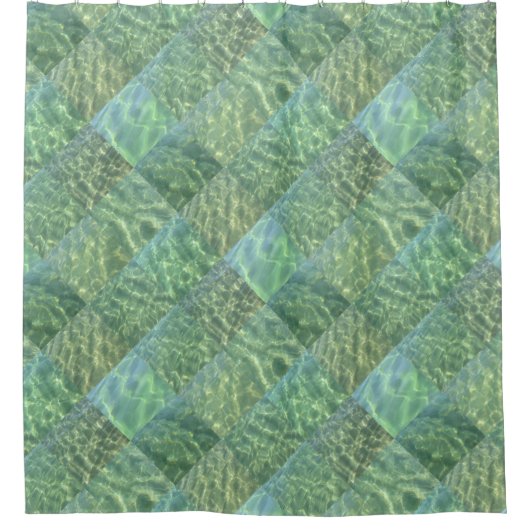 Rideaux De Douche Aquamarine Diamant Patchwork Boho Chic (Devant)